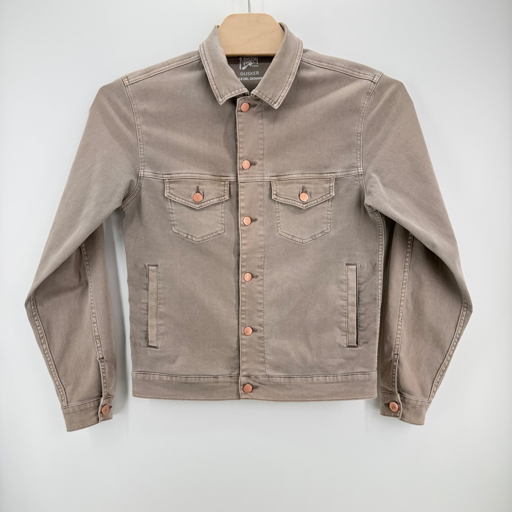 Mugsy Jeans Dusker Trucker Jacket Mens M Taupe Tan Stretch Denim Utiliy Workwear